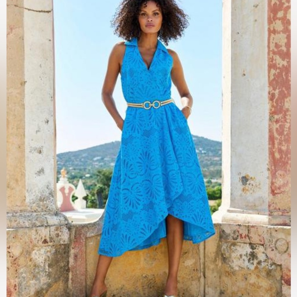 Boston Proper Bright Blue Lace High-Low Halter Dress Size 16